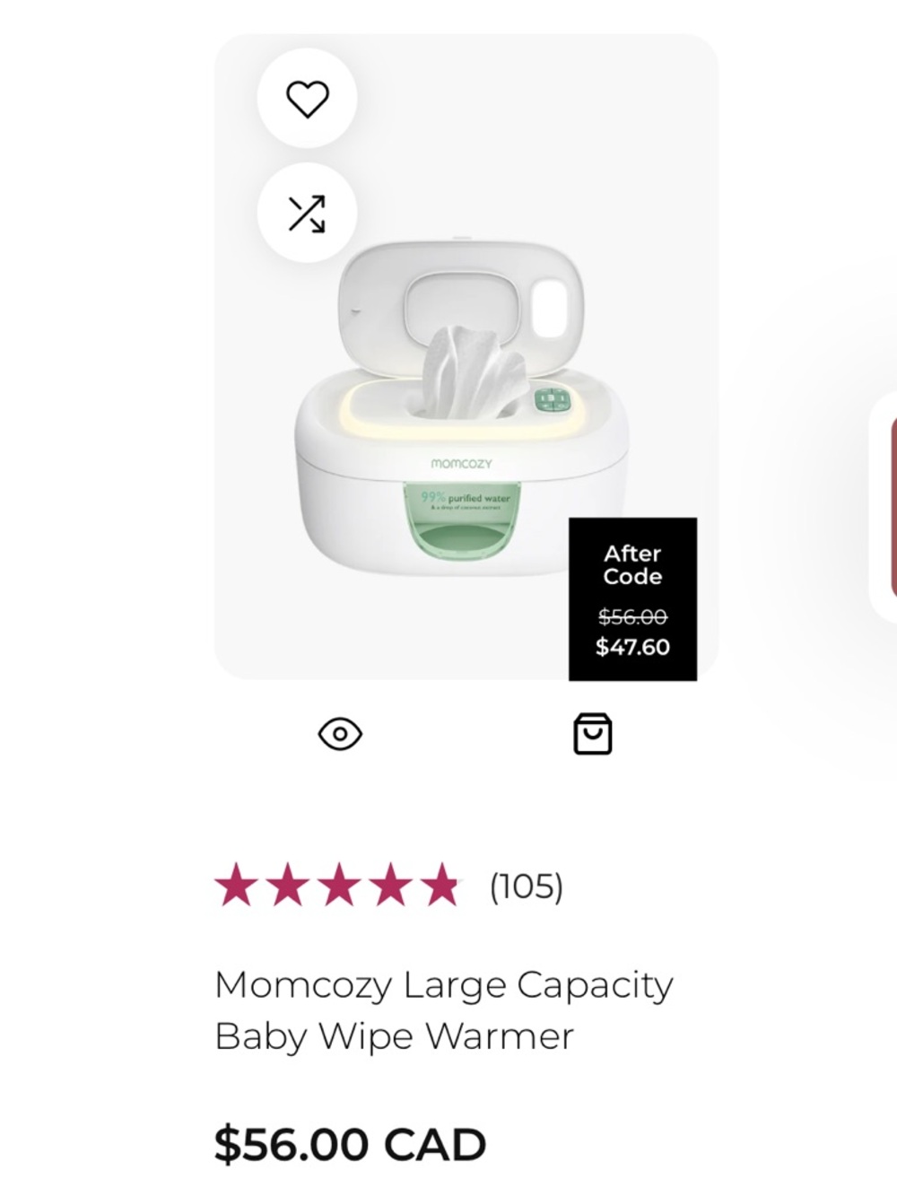 Momcozy Baby Wipe Warmer with Green Accent